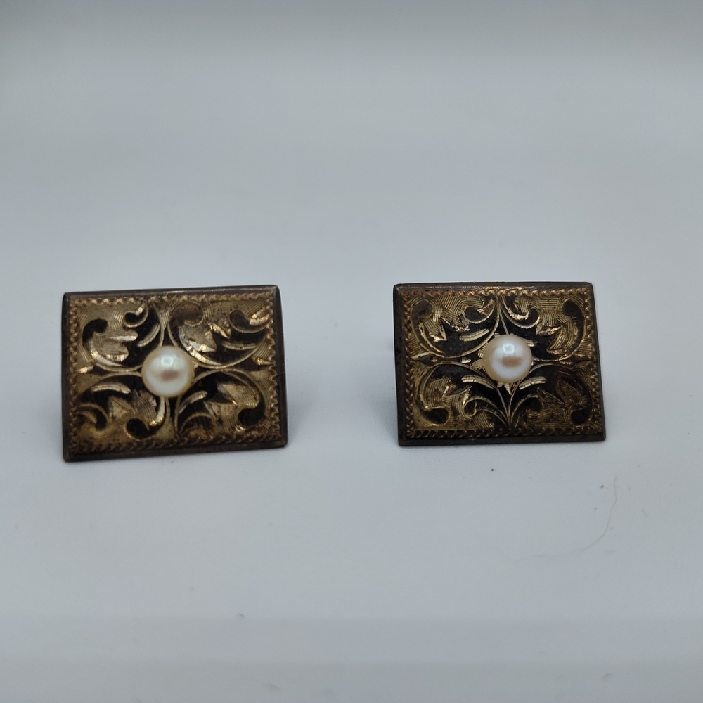Vintage 1949 .950 Silver Jacob M Oldak Two-Way Cuff Links Intricate